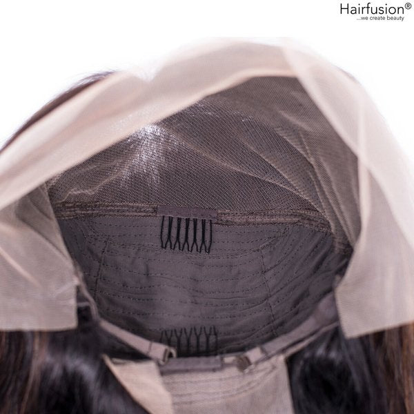 Echthaar Perücke dunkelbraun gesträhnt - Boho Queen - 50-55 cm - Lace Front