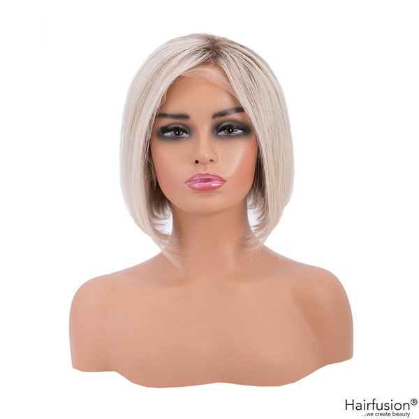 Echthaar Perücke aschblond gesträhnt - The Hair Bob - 25 cm - Lace Front