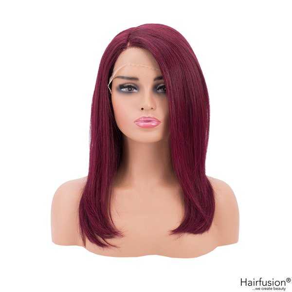 Echthaar Perücke - Rubi - weinrote Middle Part Perücke - 35 cm