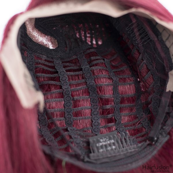 Echthaar Perücke - Rubi - weinrote Middle Part Perücke - 35 cm