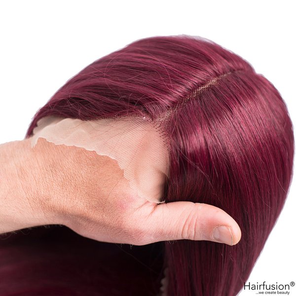 Echthaar Perücke - Rubi - weinrote Middle Part Perücke - 35 cm